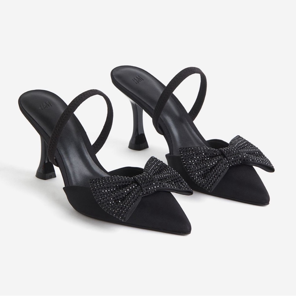 H&M Black Slingbacks Heels with Bows